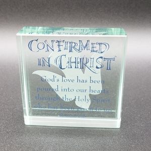 Confirmation Gift Table Top Plaque Block Sign Confirmed in Christ w Etched Dove